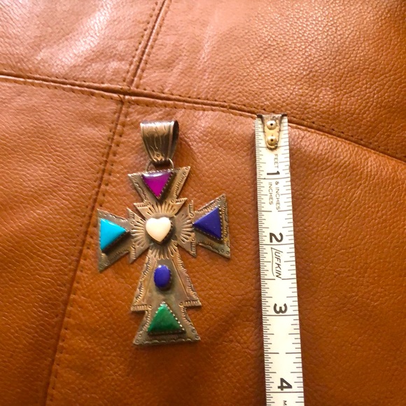 Sterling silver cross with gemstones - Picture 2 of 4